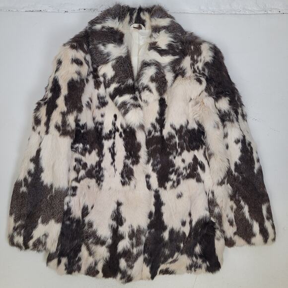 Vintage Rabbit Fur Black & White Jacket Coat Women's Sz M - Picture 9 of 11